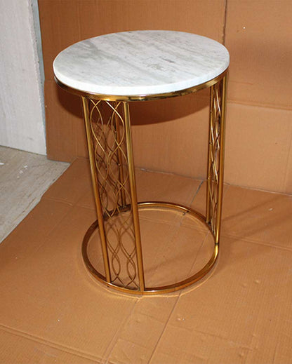 Premium Round Build White Shade Gold Plated Table | 15 x 21 inches