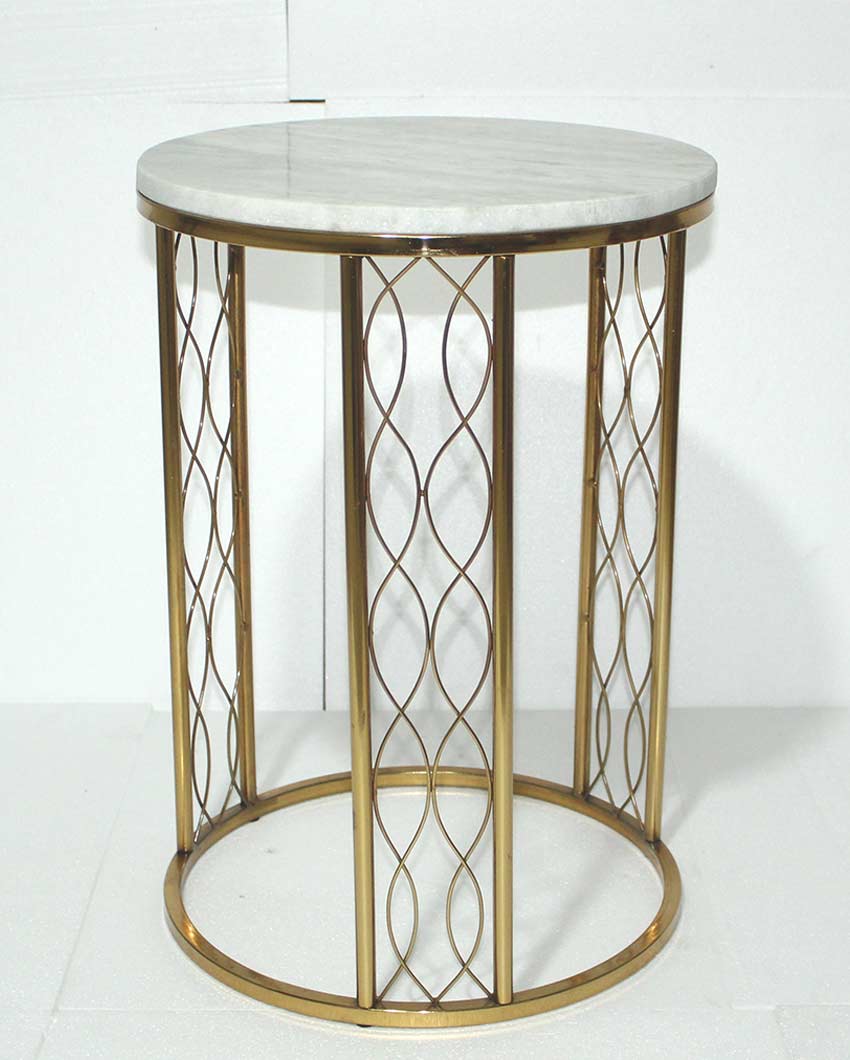 Premium Round Build White Shade Gold Plated Table | 15 x 21 inches