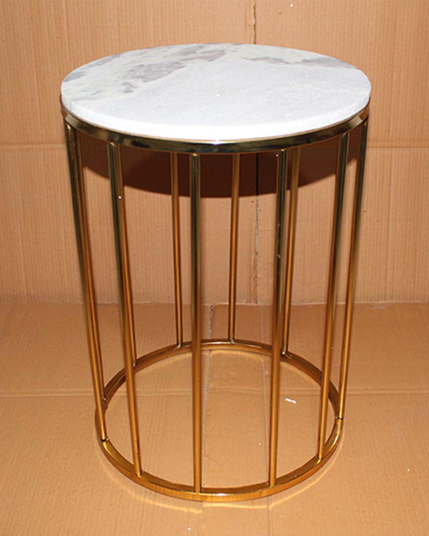 Elegant Round Design White Shade Gold Plated Nested Table | Pack of 2