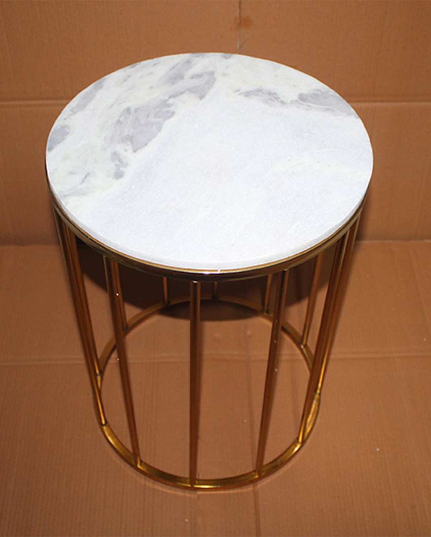 Elegant Round Design White Shade Gold Plated Nested Table | Pack of 2