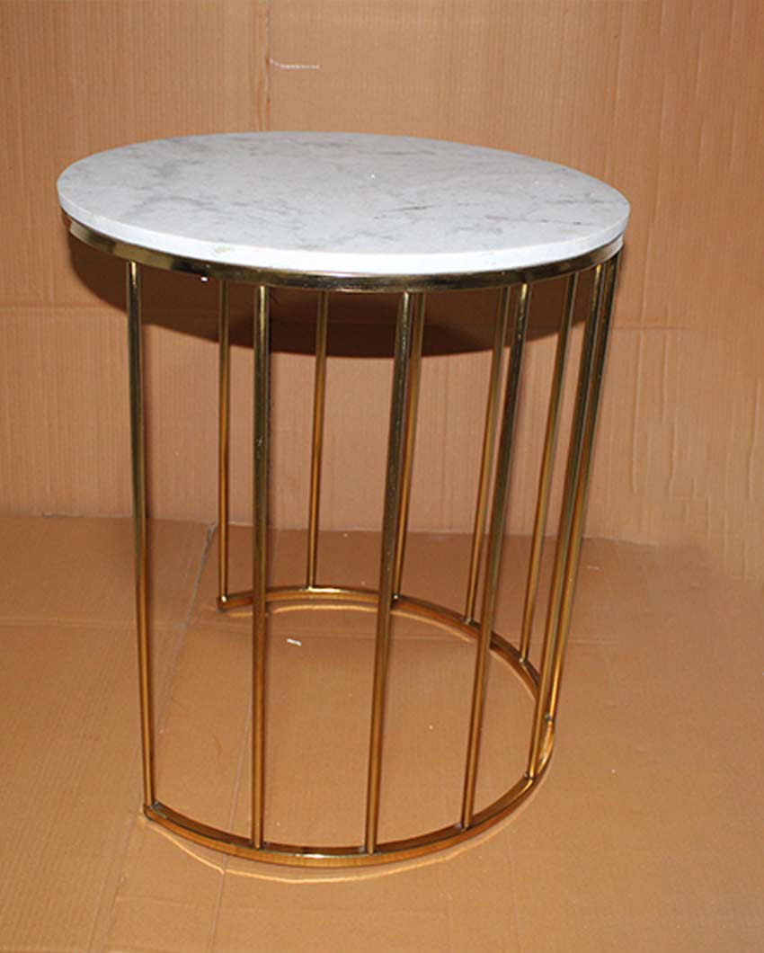 Elegant Round Design White Shade Gold Plated Nested Table | Pack of 2