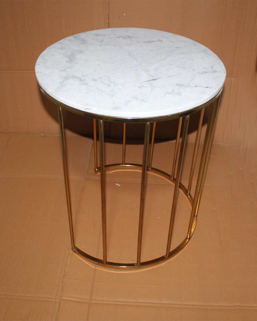 Elegant Round Design White Shade Gold Plated Nested Table | Pack of 2