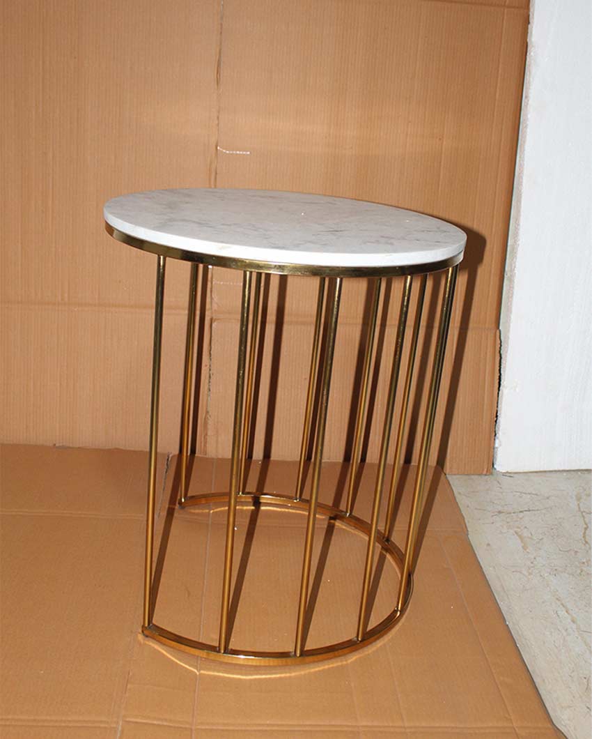 Elegant Round Design White Shade Gold Plated Nested Table | Pack of 2