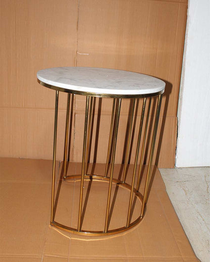 Elegant Round Design White Shade Gold Plated Nested Table | Pack of 2