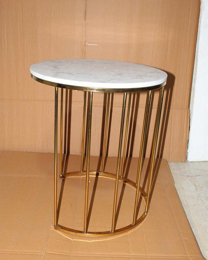 Elegant Round Design White Shade Gold Plated Nested Table | Pack of 2