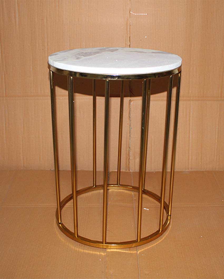 Elegant Round Design White Shade Gold Plated Nested Table | Pack of 2