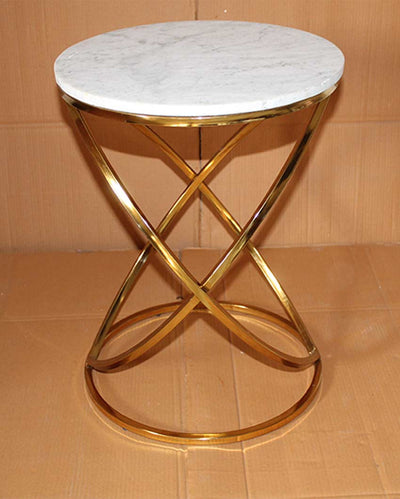 Beautiful Round Design White Shade Gold Plated Side Table | 16 x 21 inches