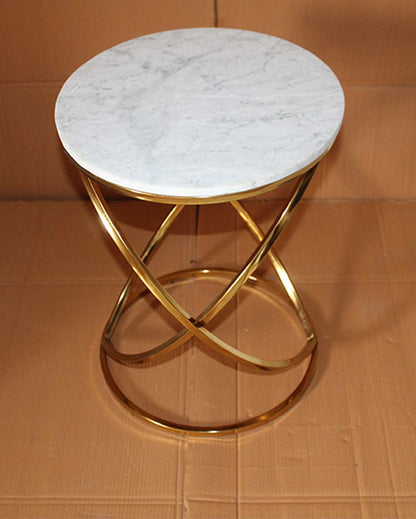 Beautiful Round Design White Shade Gold Plated Side Table | 16 x 21 inches