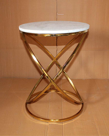 Beautiful Round Design White Shade Gold Plated Side Table | 16 x 21 inches