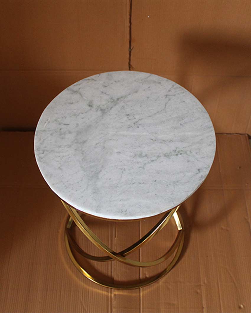 Beautiful Round Design White Shade Gold Plated Side Table | 16 x 21 inches