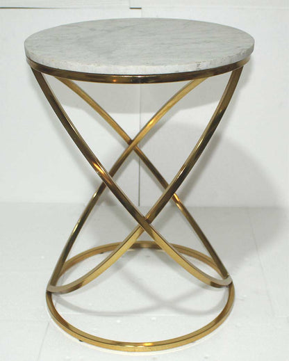 Beautiful Round Design White Shade Gold Plated Side Table | 16 x 21 inches