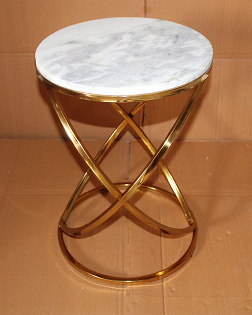 Sophisticated Design White Shade Gold Plated Side Table | 14 x 19 inches