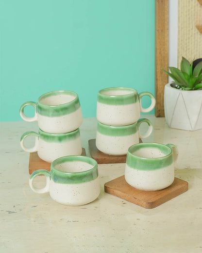 Premium Double Tone Ceramic Tea & Coffee Cups | Set of 6 | 4 x 3 x 2 inches