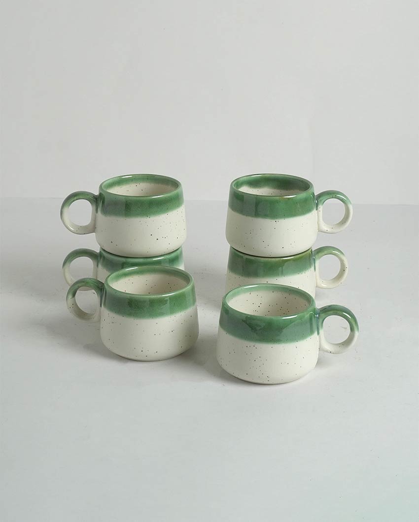 Premium Double Tone Ceramic Tea & Coffee Cups | Set of 6 | 4 x 3 x 2 inches