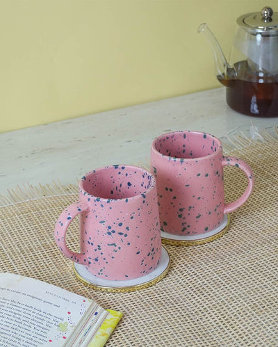 Elegant Pink Shade Terrazzo Ceramic Mugs | Set of 2 | 5 x 4 inches | 300ml