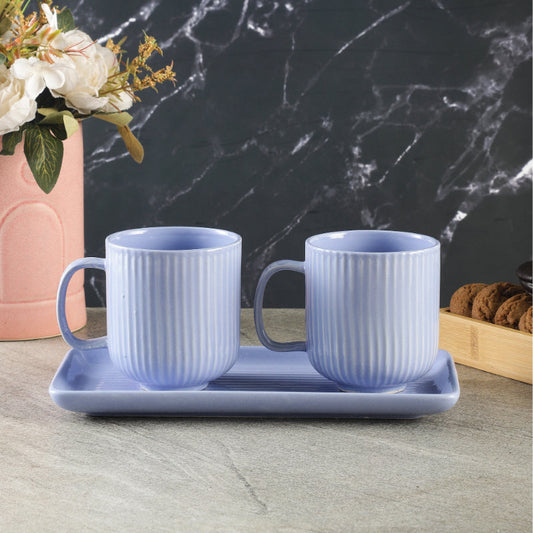 Combed Mug Set with Tray | Set of 2 | Multiple Colors Lilac