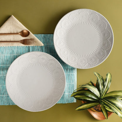 Ceramic Emboss Rim Dinner Plates | Set of 2 | Multiple Colors Grey