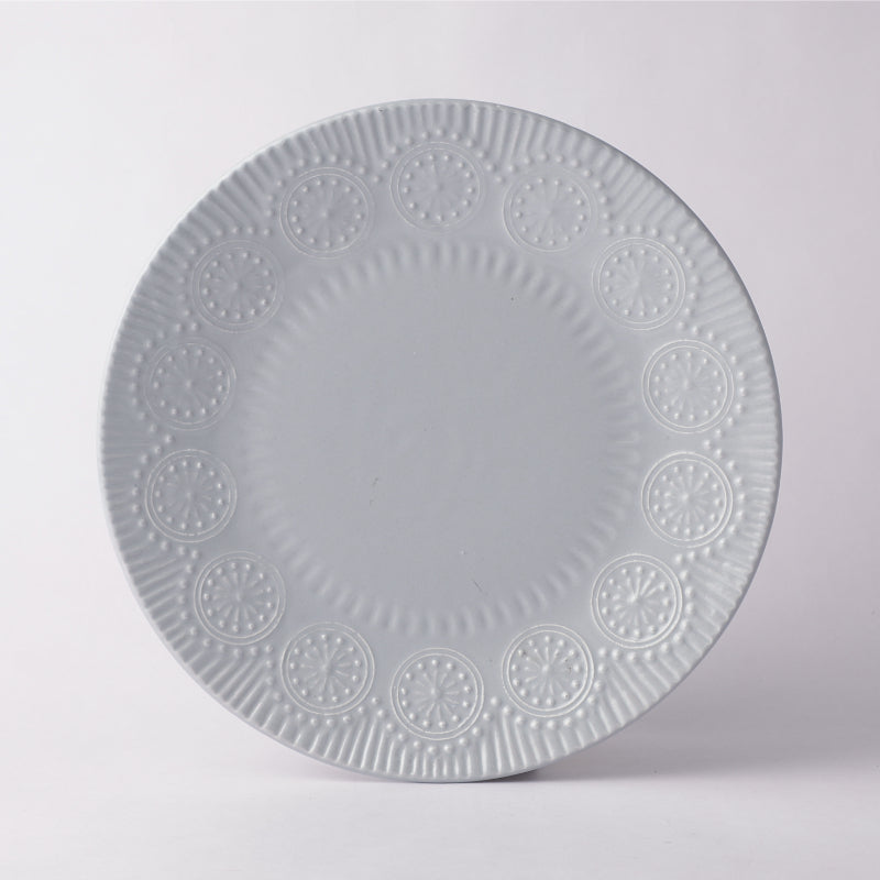 Ceramic Emboss Rim Dinner Plates | Set of 2 | Multiple Colors Grey