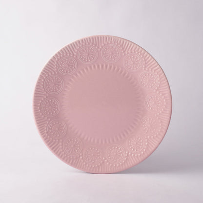 Ceramic Emboss Rim Dinner Plates | Set of 2 | Multiple Colors Pink