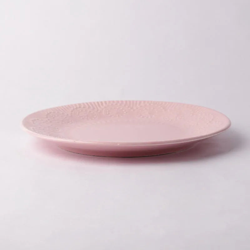 Ceramic Emboss Rim Dinner Plates | Set of 2 | Multiple Colors Pink