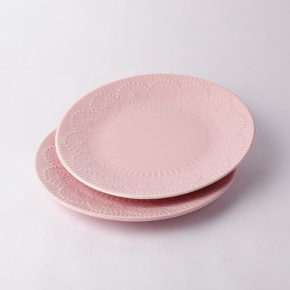 Ceramic Emboss Rim Dinner Plates | Set of 2 | Multiple Colors Pink