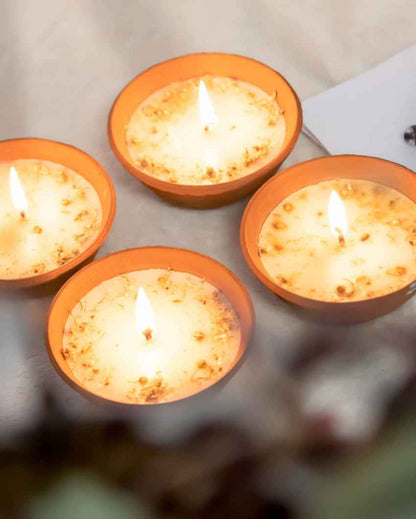 Terracotta Diyas Lemongrass Candle | Set of 4 | 4 x 2 inches