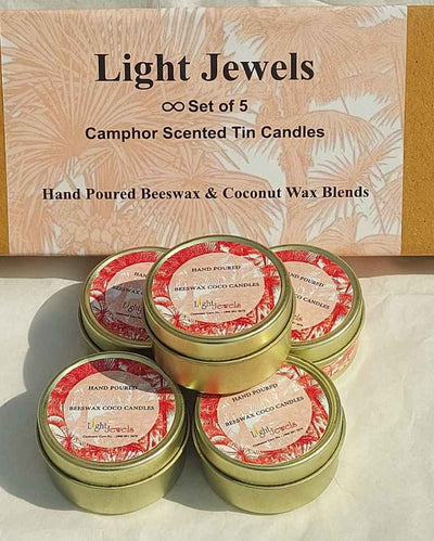 Camphor Tin Travel Golden Candles | Set of 5 | 2 x 1 inches