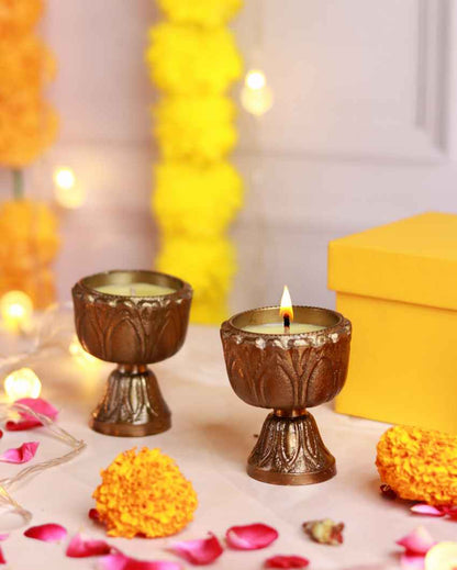 Metal Diya Parijat Candle Lamp | Set of 2 | 3 x 3 inches