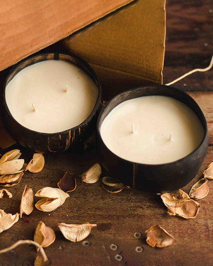 Organic Coconut Shell Candle | Set of 2 | 4 x 2 inches