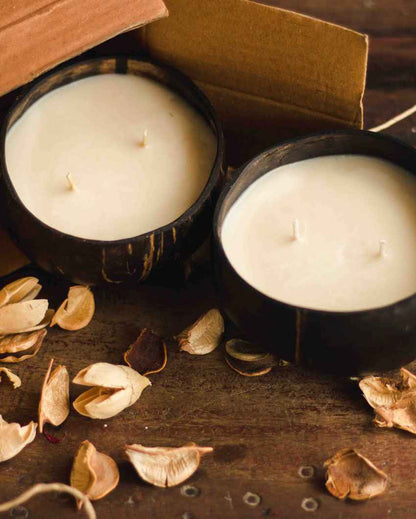 Organic Coconut Shell Candle | Set of 2 | 4 x 2 inches