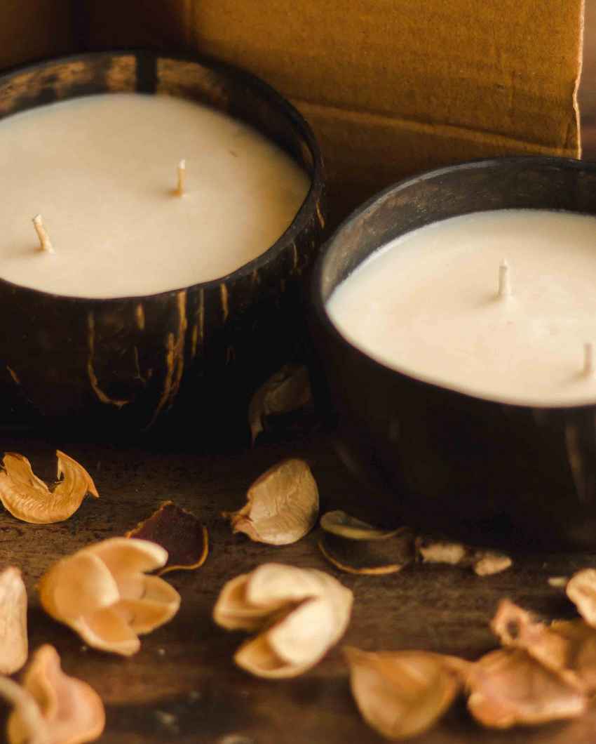 Organic Coconut Shell Candle | Set of 2 | 4 x 2 inches