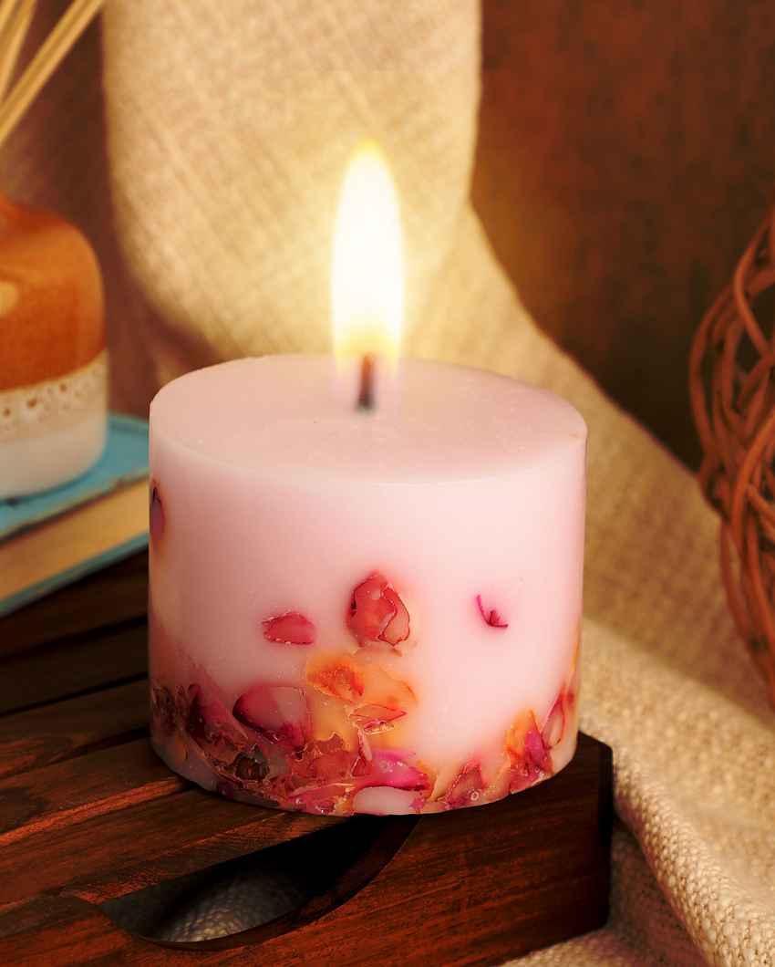 Rose Scented White Pillar Candle | 4 x 3 inches