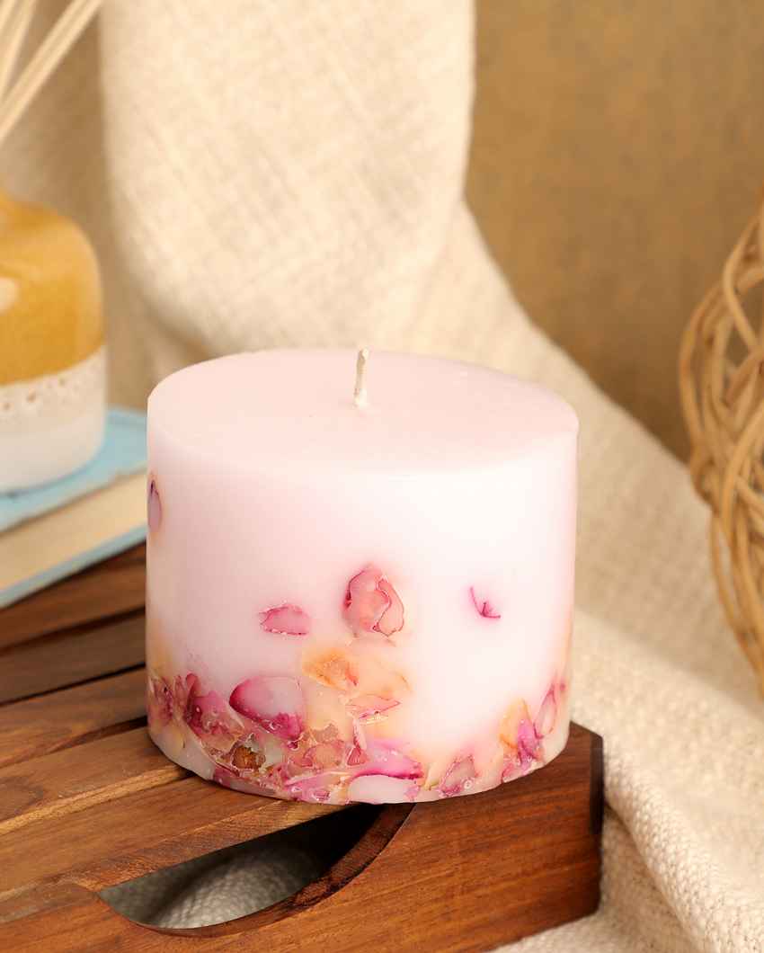 Rose Scented White Pillar Candle | 4 x 3 inches