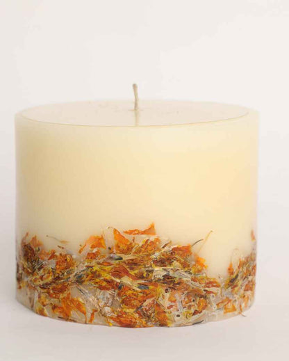 Musky Marigold Scented Beige Pillar Candle | 4 x 3 inches