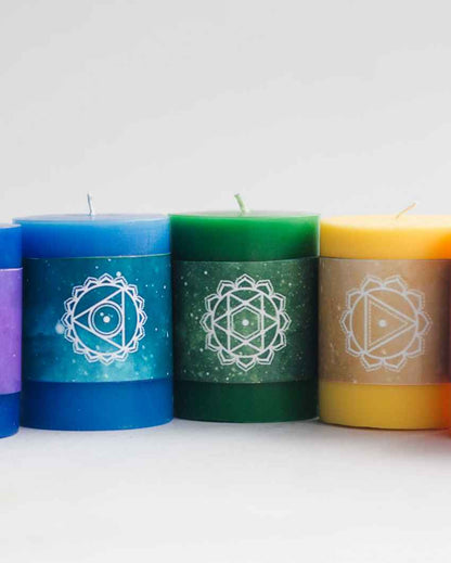 Chakra Multicolor Pillar Wellness Candles | Set of 7 | 5 x 8 inches