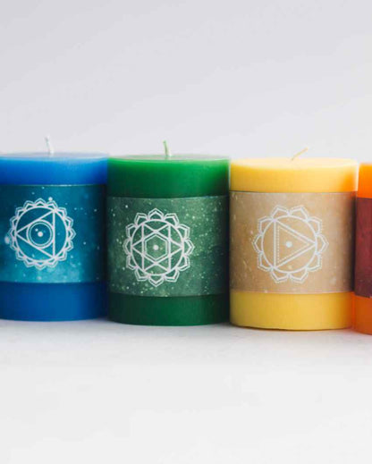 Chakra Multicolor Pillar Wellness Candles | Set of 7 | 5 x 8 inches