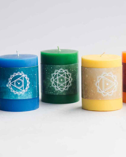 Chakra Multicolor Pillar Wellness Candles | Set of 7 | 5 x 8 inches