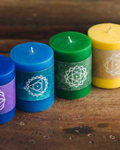 Chakra Multicolor Pillar Wellness Candles | Set of 7 | 5 x 8 inches