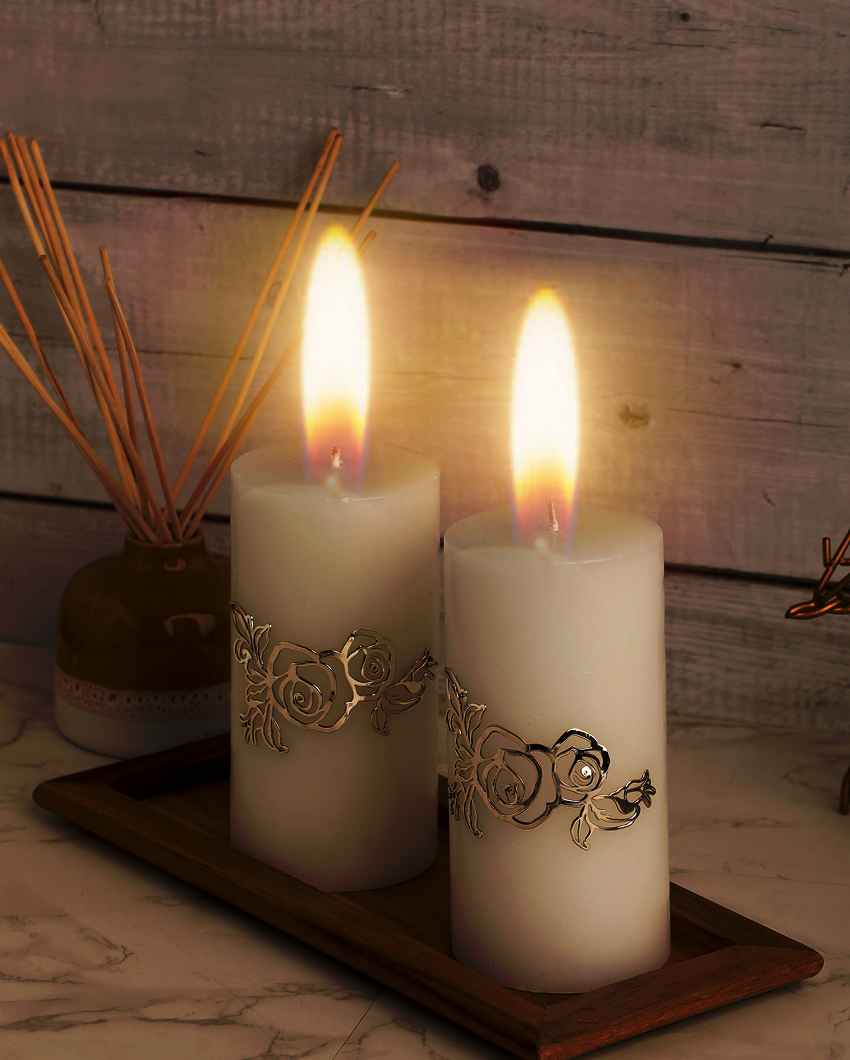 Silver Plated Brooch Candle | Set of 2 | 3 x 6 inches