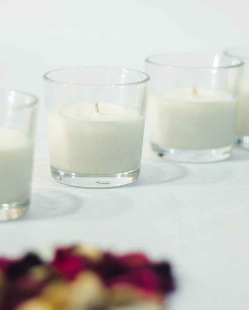 Jasmine Scented Glass Votive Candle | Set of 4 | 5 x 6 inches