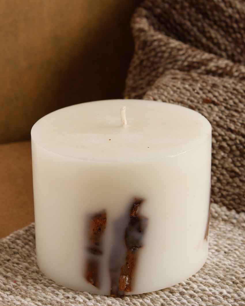 Cinnamon Scented White Pillar Candle | 4 x 3 inches