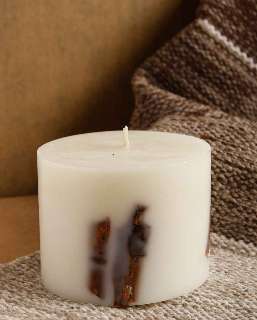 Cinnamon Scented White Pillar Candle | 4 x 3 inches