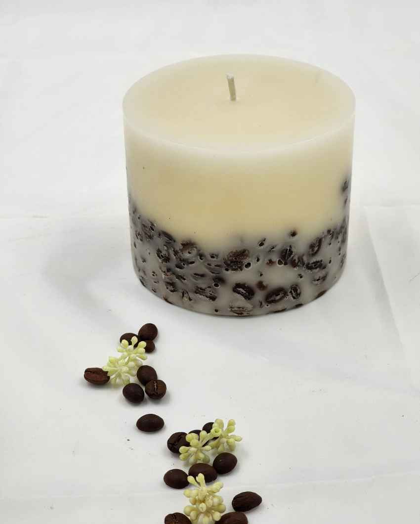 Coffee Scented White Pillar Candle | 4 x 3 inches