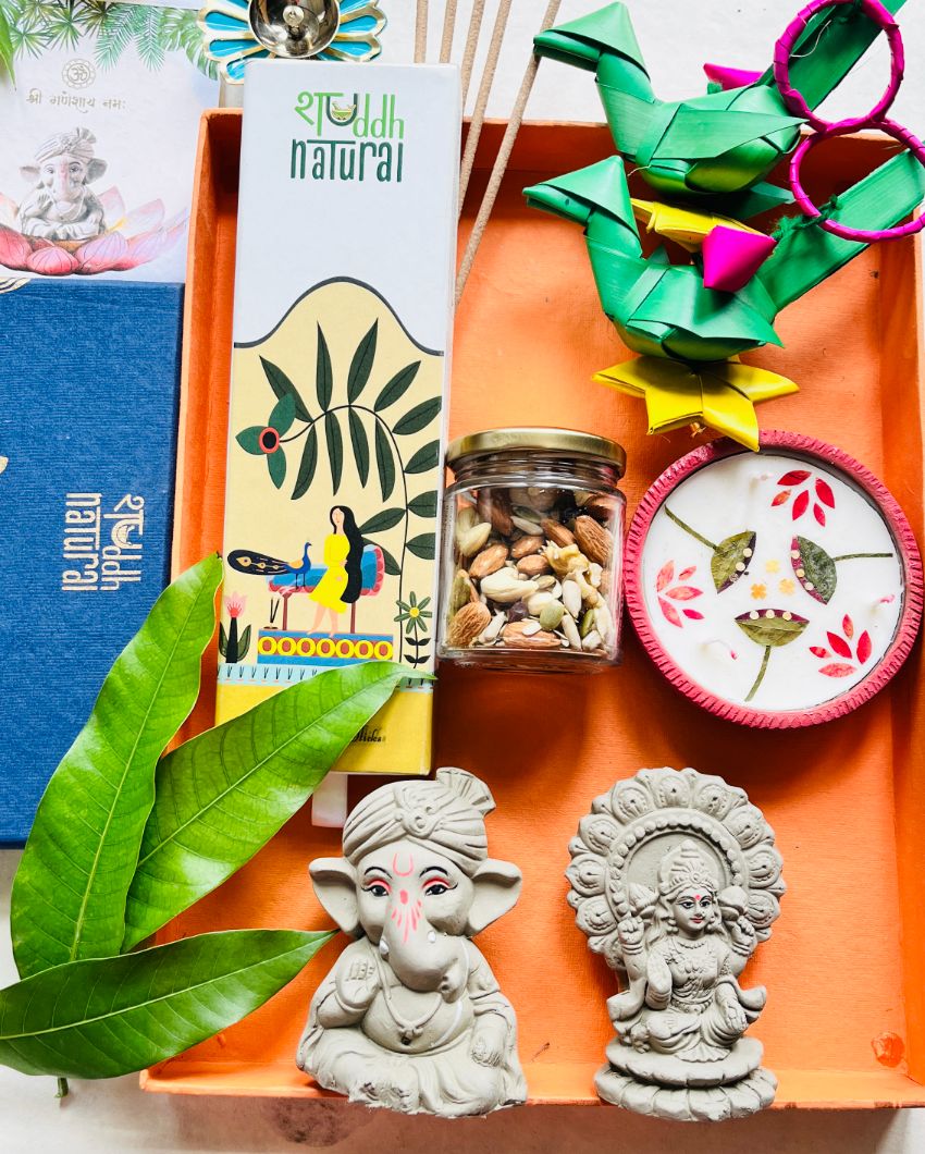 Festive Gift Box I Plantable Laxmi Ganesh I Soy Wax Diya I Diwali Hamper I Pack of 7