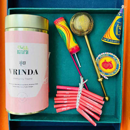 Royal Brass Strainer | Tea &  Plantable Seeds Patakha Diwali Gift Hamper | Pack of 4 Default Title