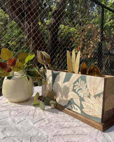 Functional Tropical Teal Wooden Kitchen Counter Organizer | 11 x 4 x 5 inches