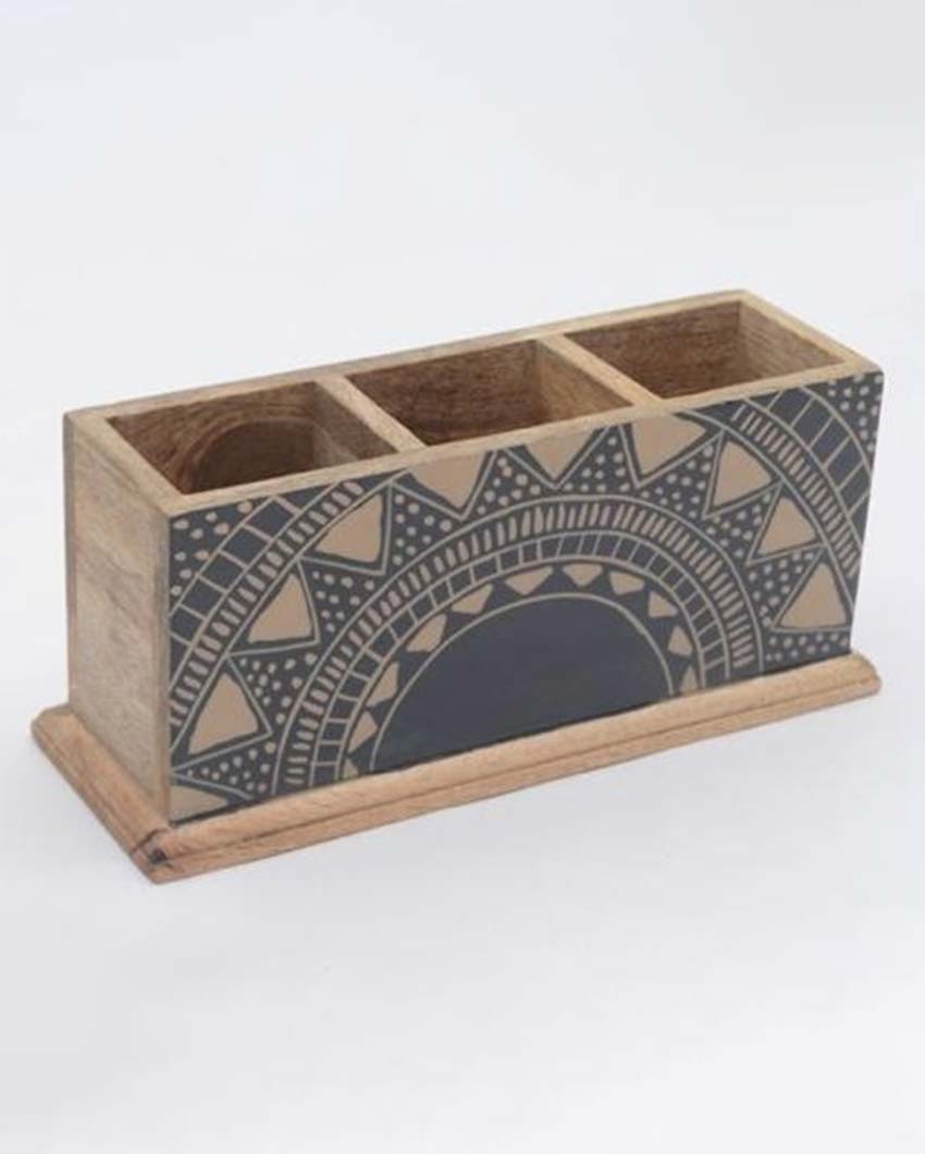 Sleek Aztec Black Wooden Kitchen Counter Organizer | 11 x 4 x 5 inches