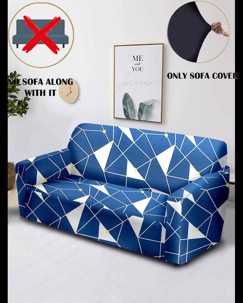 ONLY SOFA COVER | Navy Blue Geometric Print Double Seater Polyester Sofa Cover | 57 x 73 inches