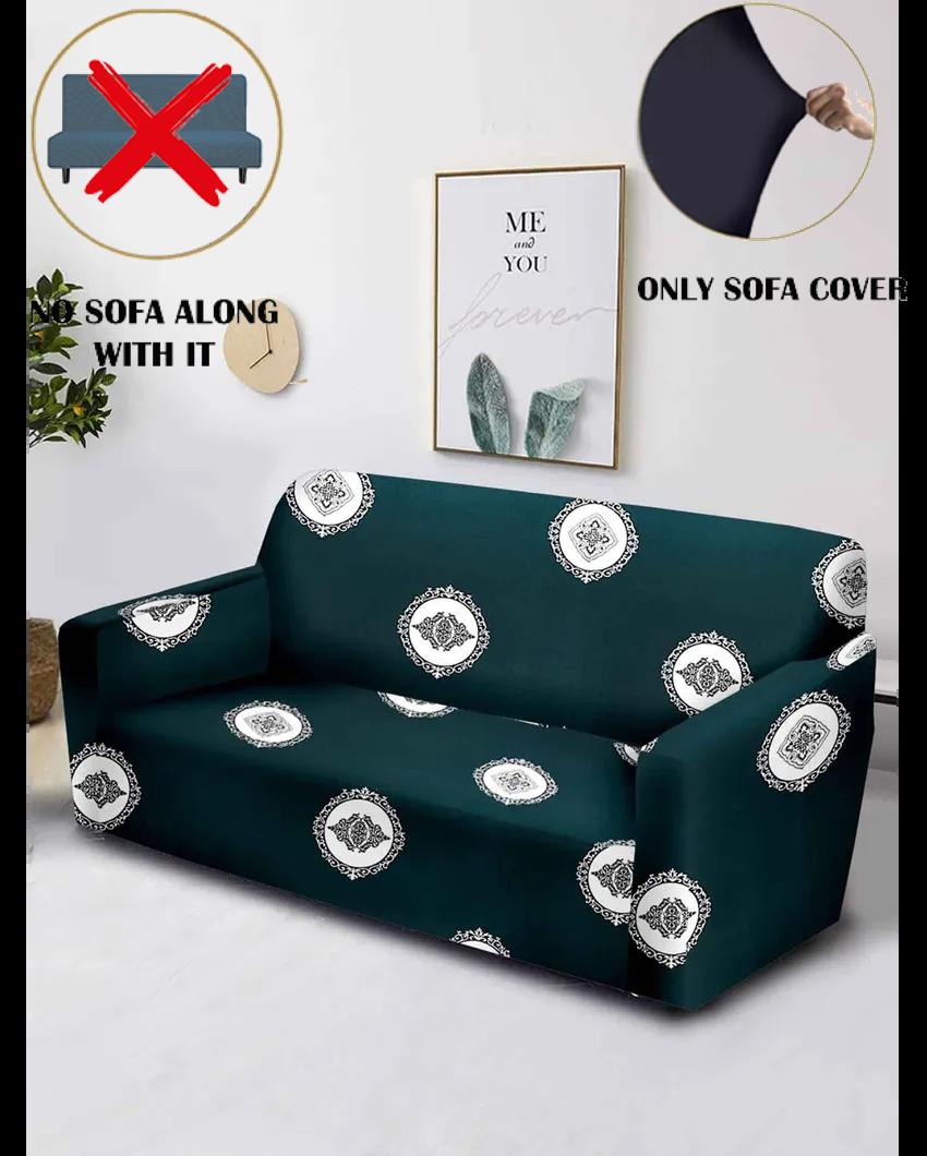 ONLY SOFA COVER | Peacock Green Ethnic Print Double Seater Polyester Sofa Cover | 57 x 73 inches