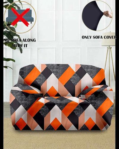 ONLY SOFA COVER | Orange Geometric Print Single Seater Polyester Sofa Cover | 35 x 55 inches